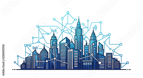 Bild auf Leinwand Smart City Network Skyline: Futuristic Urban Technology and Connectivity