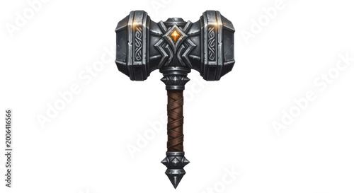 Fotografi Fantasy Battle Hammer Axe Weapon, Medieval Warrior Armor, Game Icon