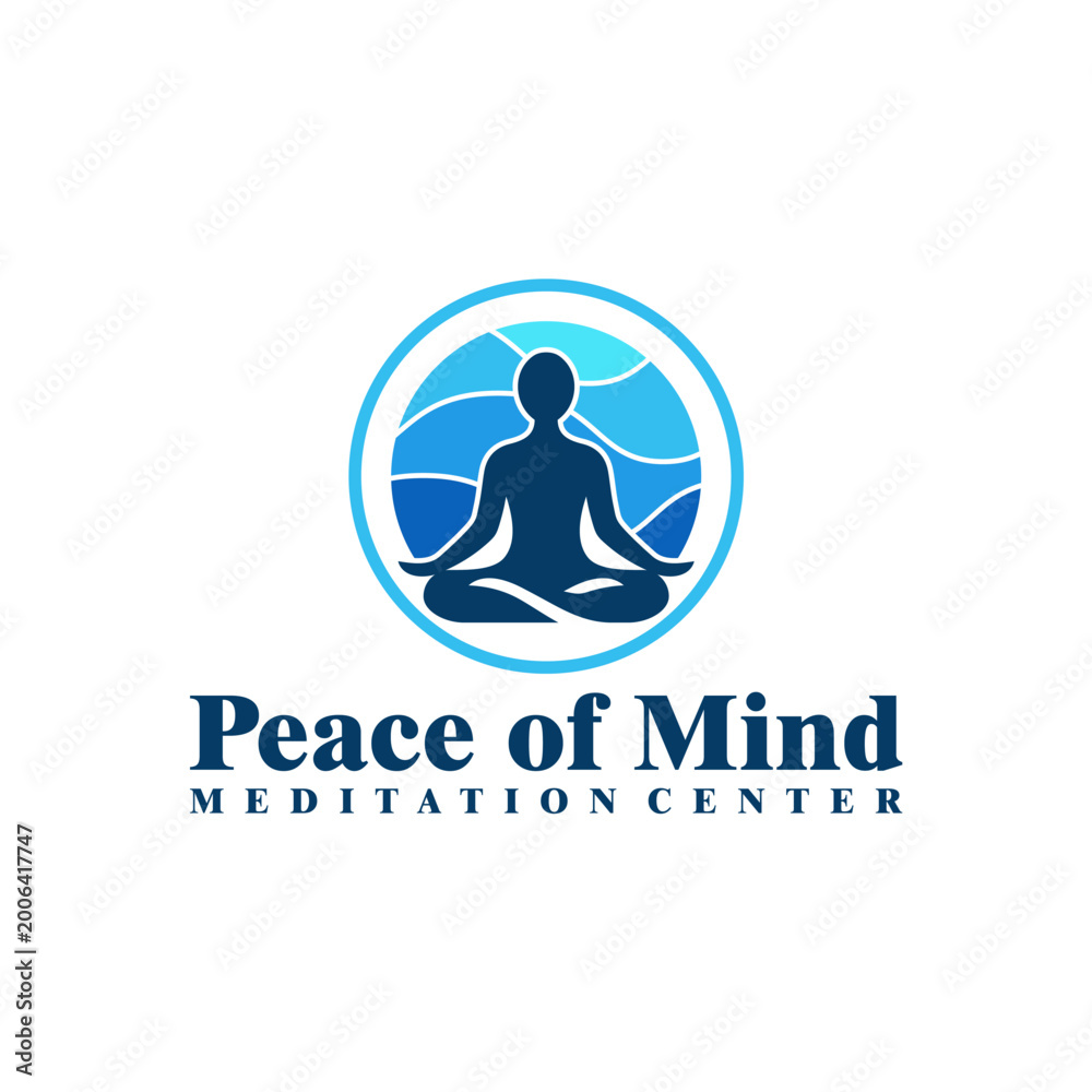 Fototapeta premium Creative simple meditation with wave water logo template. Yoga logo design vector illustration.