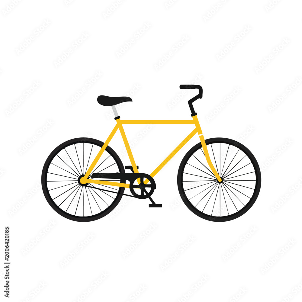 Fototapeta premium Yellow Bicycle with Black Wheels and Seat on a White Background.