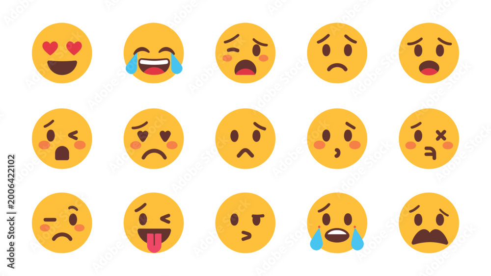 Fototapeta premium Emotional Spectrum: A vibrant assortment of emoji icons, each portraying a unique expression, encapsulates the vast range of human emotions. 