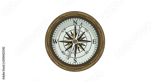 Schilderij op canvas Antique Compass Nautical Navigation Tool Isolated on White Background