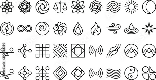 Foto Collection of abstract symbols and glyphs in black and white