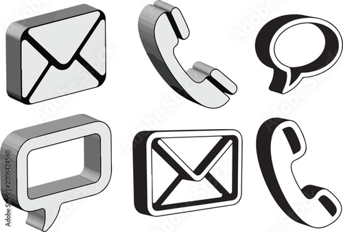 Obraz na plátně Communication 3D icon set with email, call, and message symbol