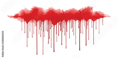Photos Bright red watercolor paint splash with long dripping lines and artistic ink tex
