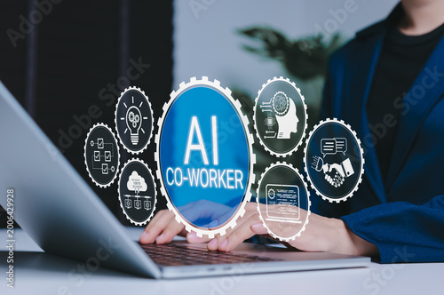 Tableau sur toile AI co-worker concept for smart business automation, showing professional using l