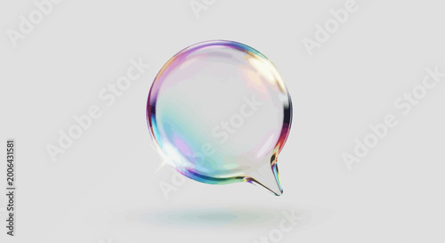 Obraz na plátne A clear, shimmering soap bubble shaped like a speech bubble floats against a cle