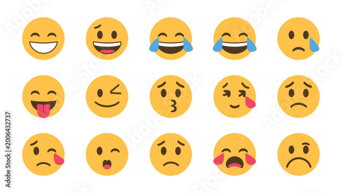 Bild auf Leinwand Expressive Emoji Array: A vibrant collection of emoji icons, each portraying a unique emotion, from joy and laughter to sadness and contemplation