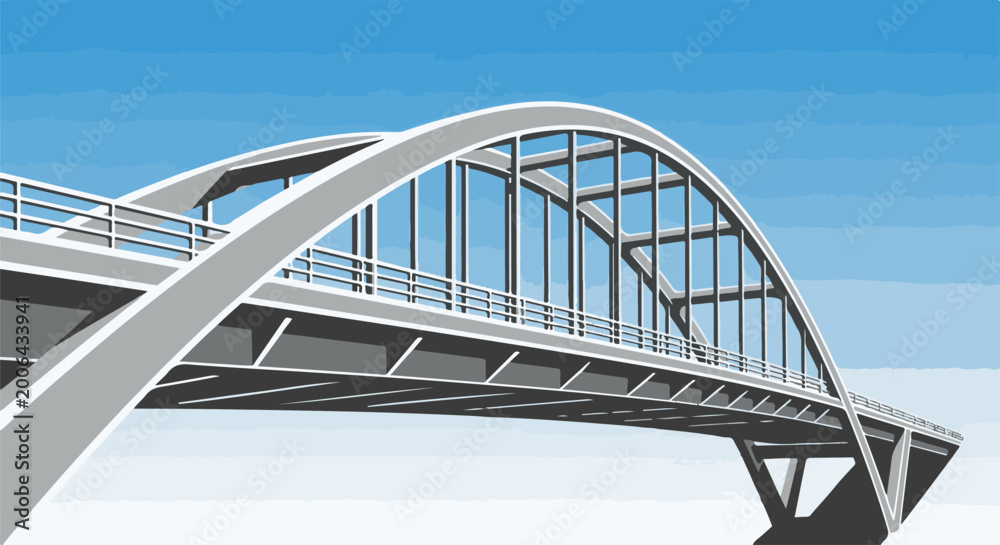 Fototapeta premium A grand arch bridge stretches across a clear blue sky with white clouds