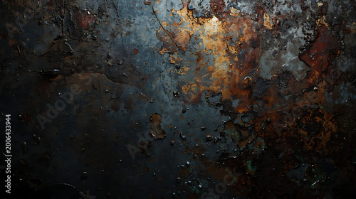 Rusty metal surface with patches of green moss
