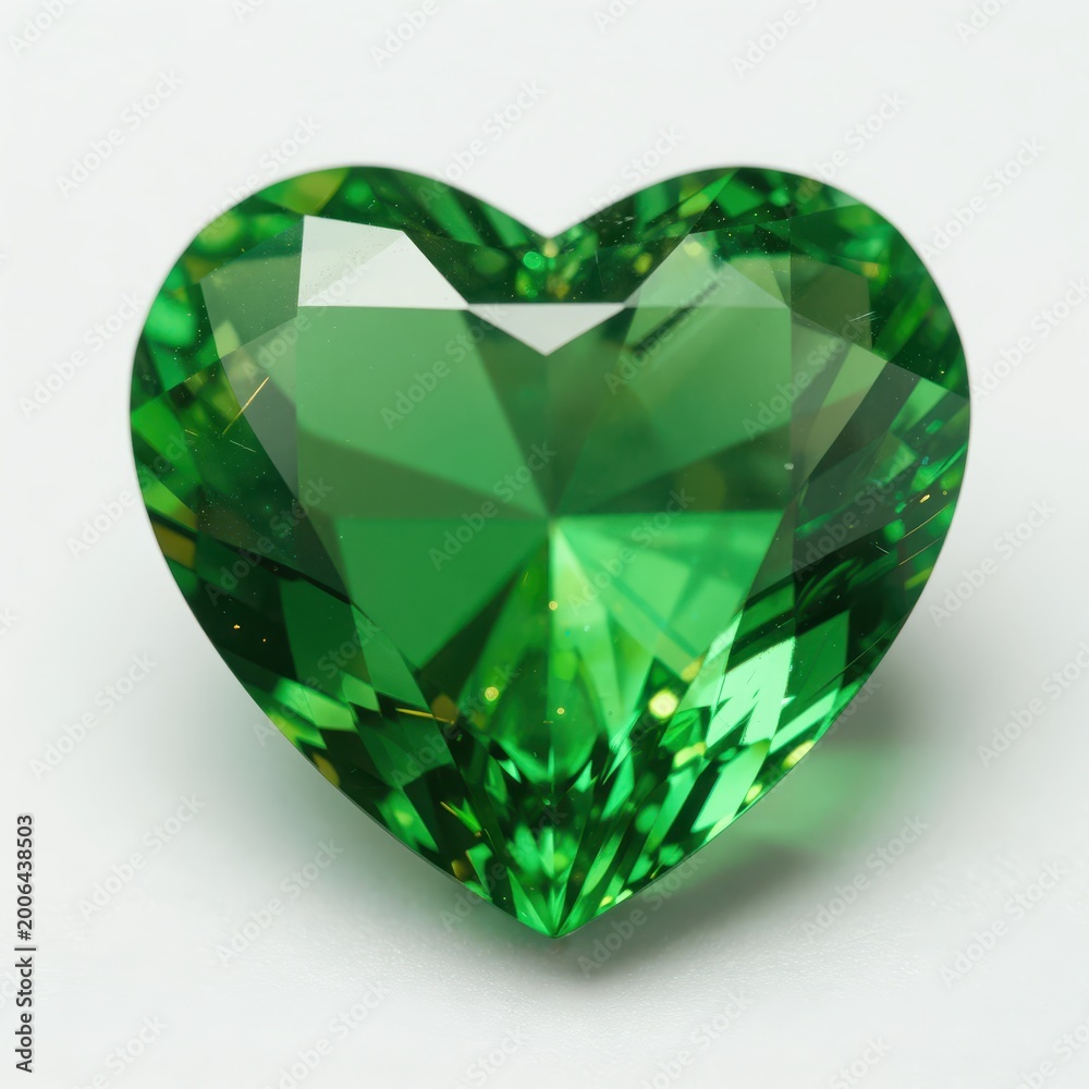 Fototapeta premium Green Heart Gemstone Isolated on White Background