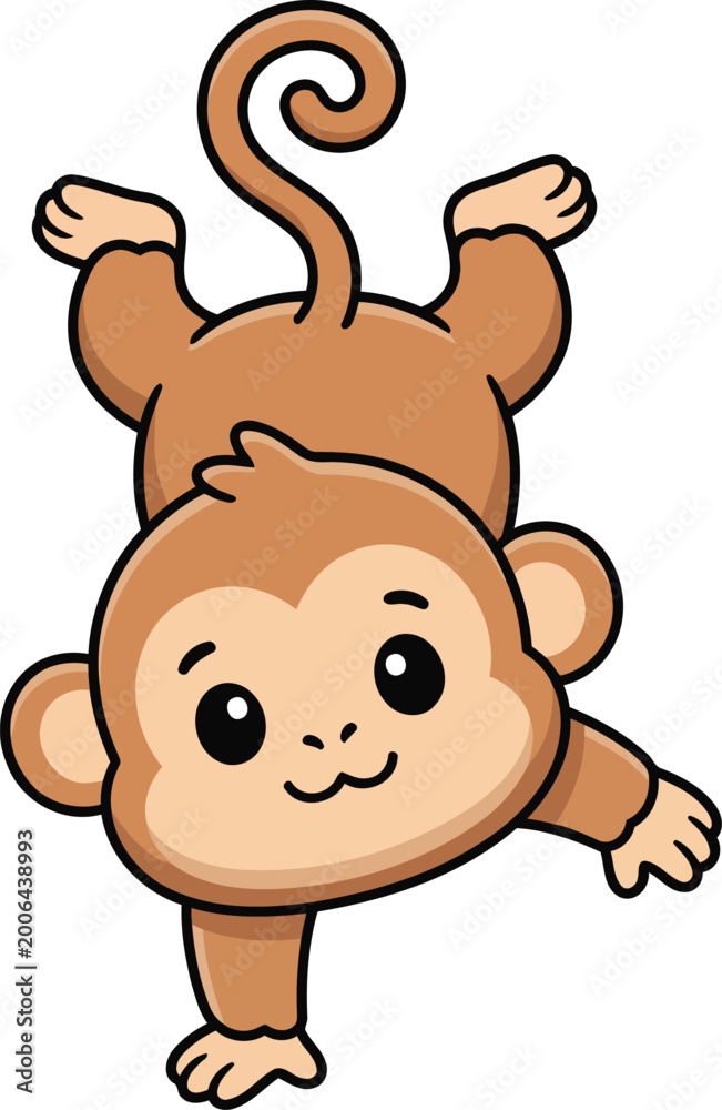Fototapeta premium Cute Monkey Cartoon Character Hanging and Playing Funny Animal Isolated Vector Illustration Design.