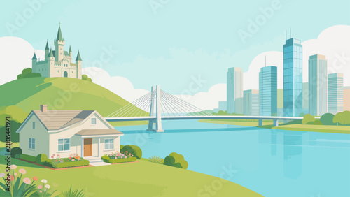 Castle bridge house and cityscape