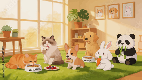 cartoon animals eating in room