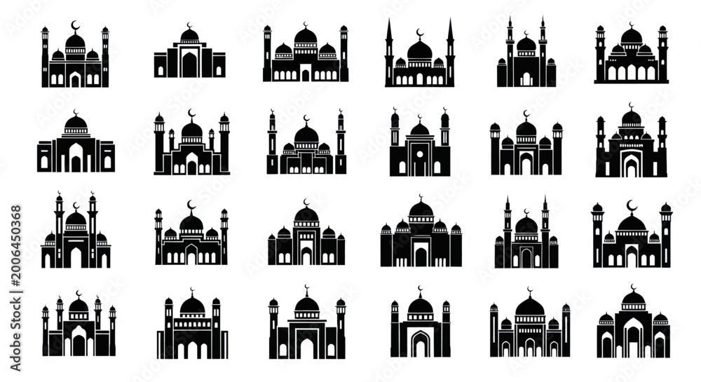 Naklejka premium Collection of Islamic Mosque Silhouettes - Diverse Architecture