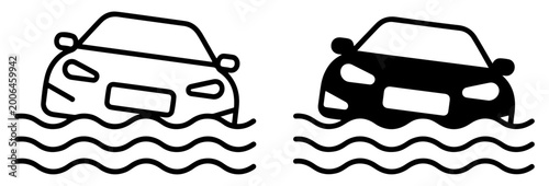 Foto car flood disaster vector icon set