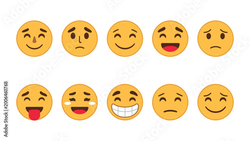 Foto Expressive Emoticons: A vibrant collection of emotive emoticons conveys a spectrum of feelings, offering a visual vocabulary of digital expression