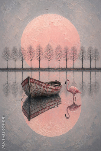 Pelican and boat on the river