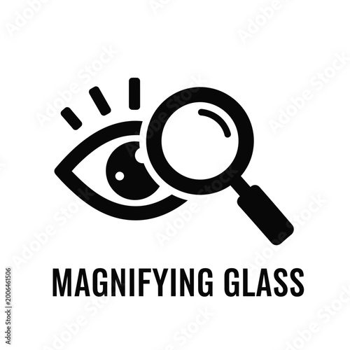 Bild auf Leinwand magnifying glass and eye icon with light rays black silhouette on white backgrou