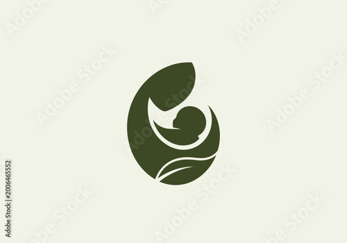 Photos Green leaf logo featuring mother and baby silhouette
