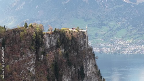 Aerial View of Bürgenstock Cliff Resort with Mount Pilatus and Lake Lucerne, Swiss Alps, Switzerland