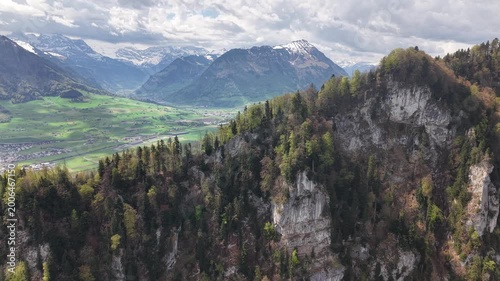 Aerial View of Bürgenstock Cliff Resort with Mount Pilatus and Lake Lucerne, Swiss Alps, Switzerland
