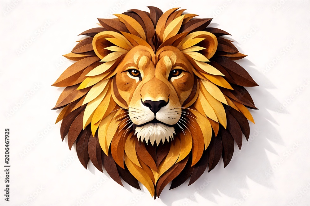 Fototapeta premium Lion head paper craft art profile front view