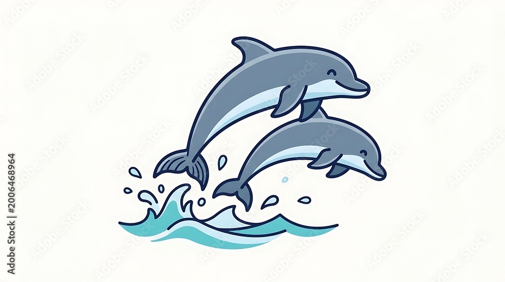 Fototapeta premium Dolphins jumping out water together.