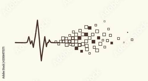 Foto Heartbeat pulse wave rhythm morphing into digital pixels representing medical data and life end