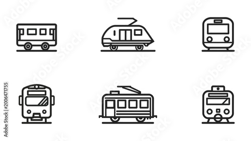 Schilderij op canvas Modern Train Icon Collection: A meticulously curated collection of sleek, minimalist train icons, perfect for representing modern public transit and travel concepts