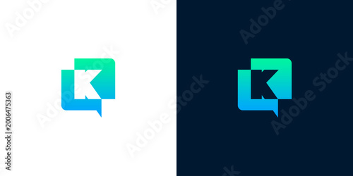 Modern speech bubble logo with a stylized letter K, representing communication and digital conversation