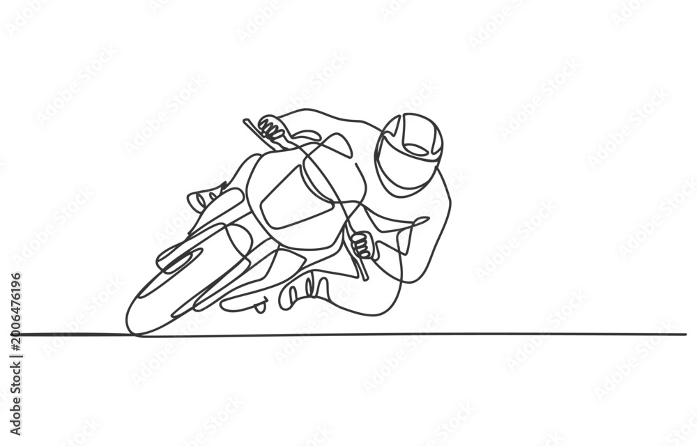 Fototapeta premium Motorcycle racer leaning into a sharp turn concept of speed and competition dynamic line drawing motorcycle sport rider racing bike speed demon outdoor sport competition