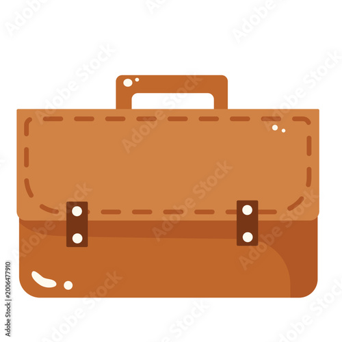 Cute Brown School Briefcase Icon in Flat Style
