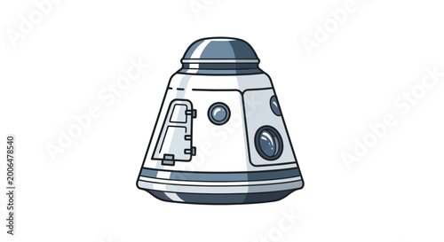 Spacecraft Capsule Icon, Futuristic Design, Isolated on White Background