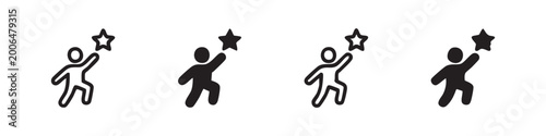 Fotografie Success and Goal Achievement Icons Set, Person Reaching for a Star Symbols