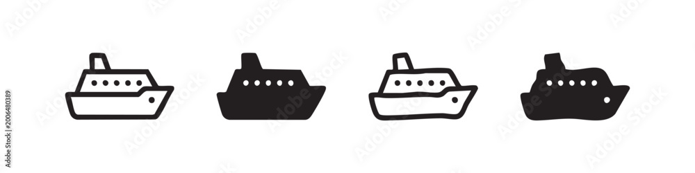 Obraz premium Cruise Ship and Yacht Icon Set, Ocean Liner and Luxury Boat Symbols, Maritime Travel and Vacation Signs