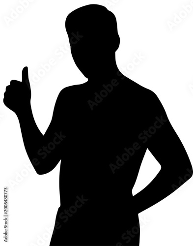 Black Silhouette of a Man Giving a Thumbs Up Gesture Isolated on White Background