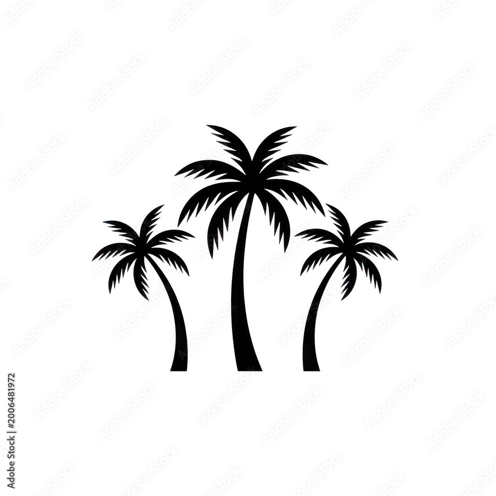 Fototapeta premium Three white outline palm trees isolated on a transparent background