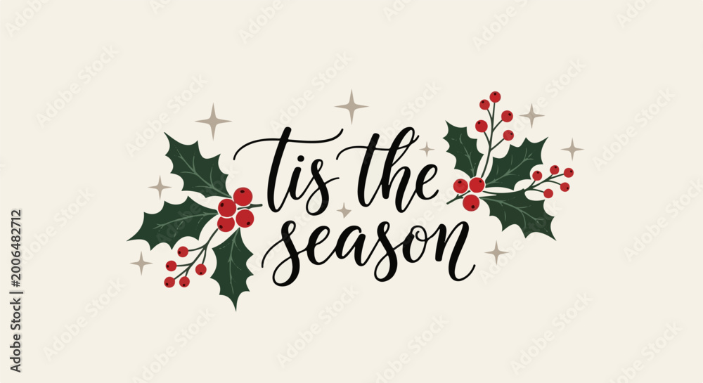 Fototapeta premium Festive holly and berries with 