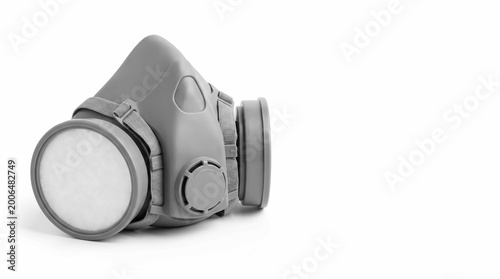 Gray Respirator Mask on White Background, Safety Equipment for Air Protection