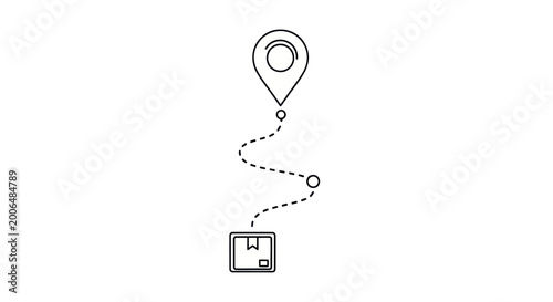 Delivery route map marker and package icon, logistics and shipping concept, simple line art