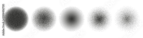 Photos Halftone gradient round shapes, circles graphic design elements with noise grains from dark to light