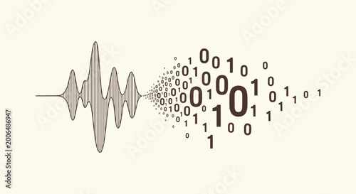 Foto Conceptual Illustration of Sound Signal Digitization Process into Binary Bits for Audio Tech