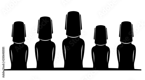 Фотография Vector silhouette of Moai statues with elongated heads and carved features, anci