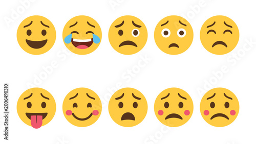 Fotografija Emotion Spectrum: A vibrant collection of emotive emojis that encapsulate the wide spectrum of human feelings, from joy to sorrow