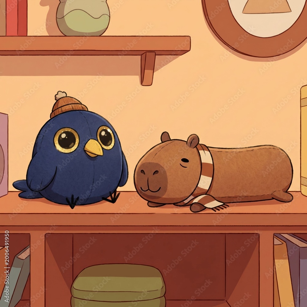 Obraz premium sweet animation of a raven and a capybara