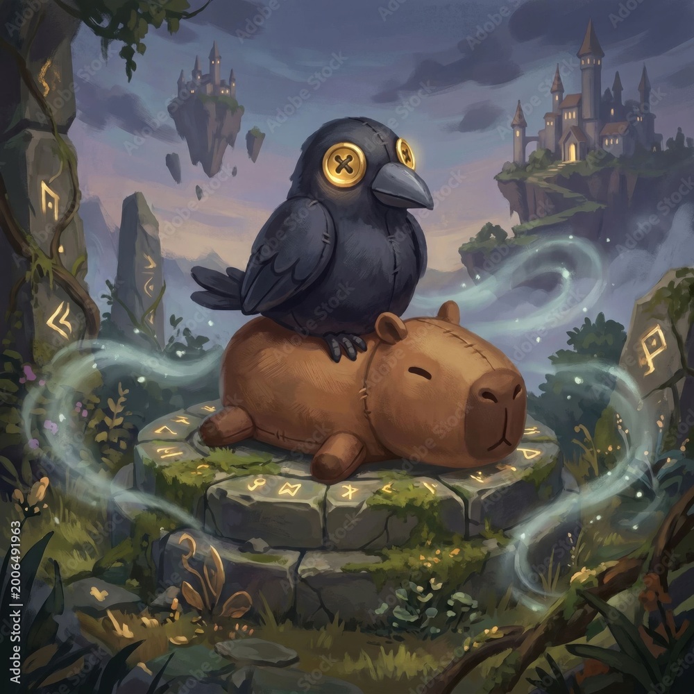 Fototapeta premium illustration of a capybara and a raven