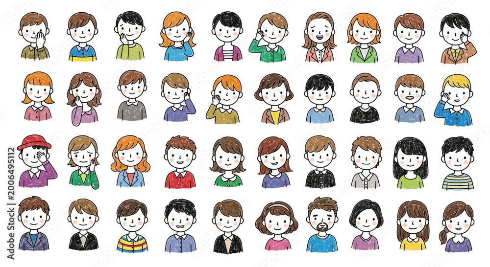 Fototapeta premium Diverse cartoon people faces