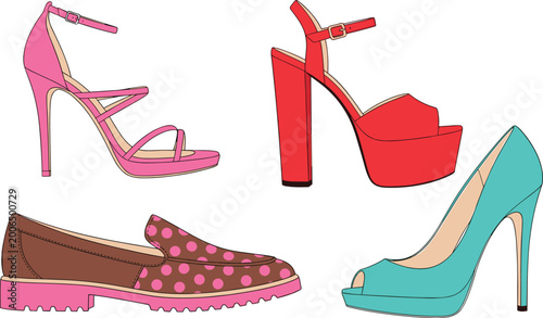Obraz na plátně Women fashionable footwear collection with high heels, platform sandals and casu