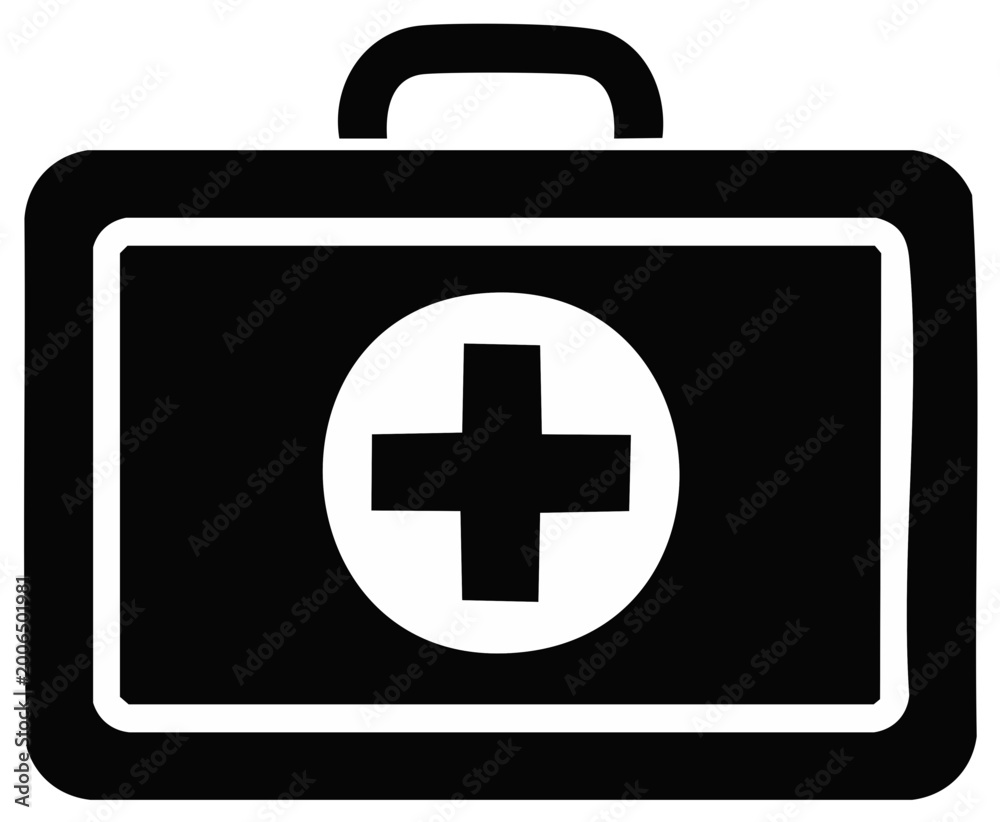 Obraz premium Medical kit icon in black and white, health care concept